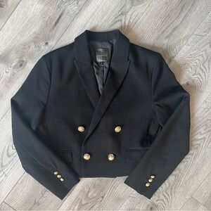 Dynamite Black Double-Breasted cropped Blazer with Gold Buttons